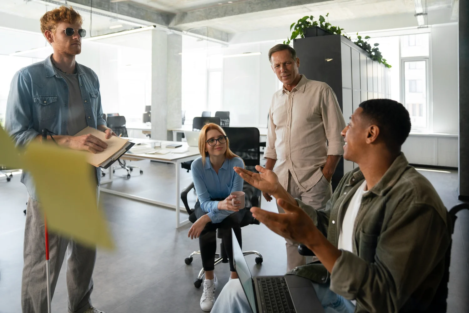 Team members doing discussion