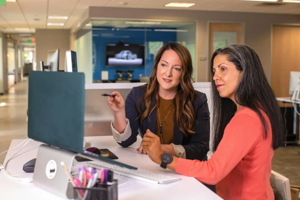 Team member consulting client