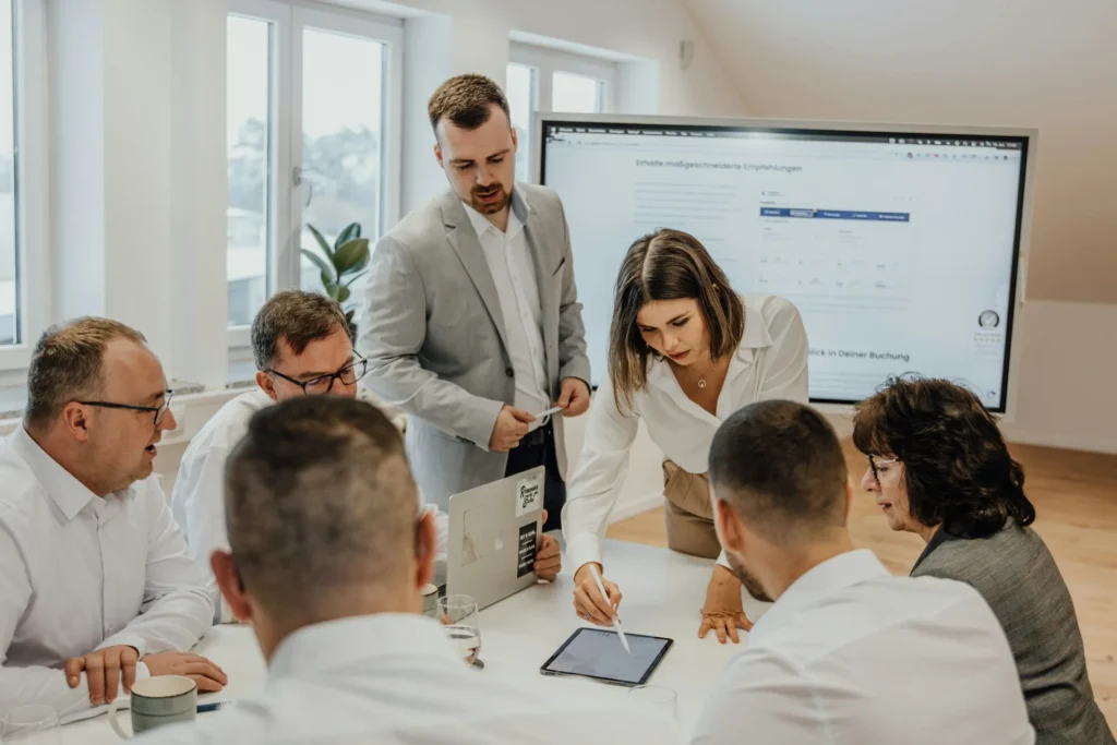 Marketing team working together